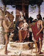 Bartolomeo Montagna Madonna and Child under a Pergola with St John the Baptist and St Onofrius oil